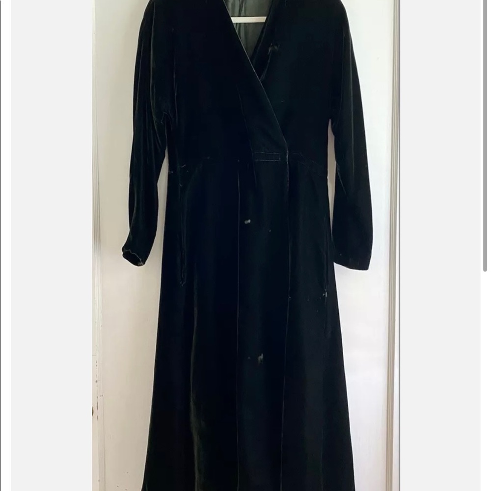 Vintage Halston 70's Dark Emerald Green Velvet Long Dress Size S